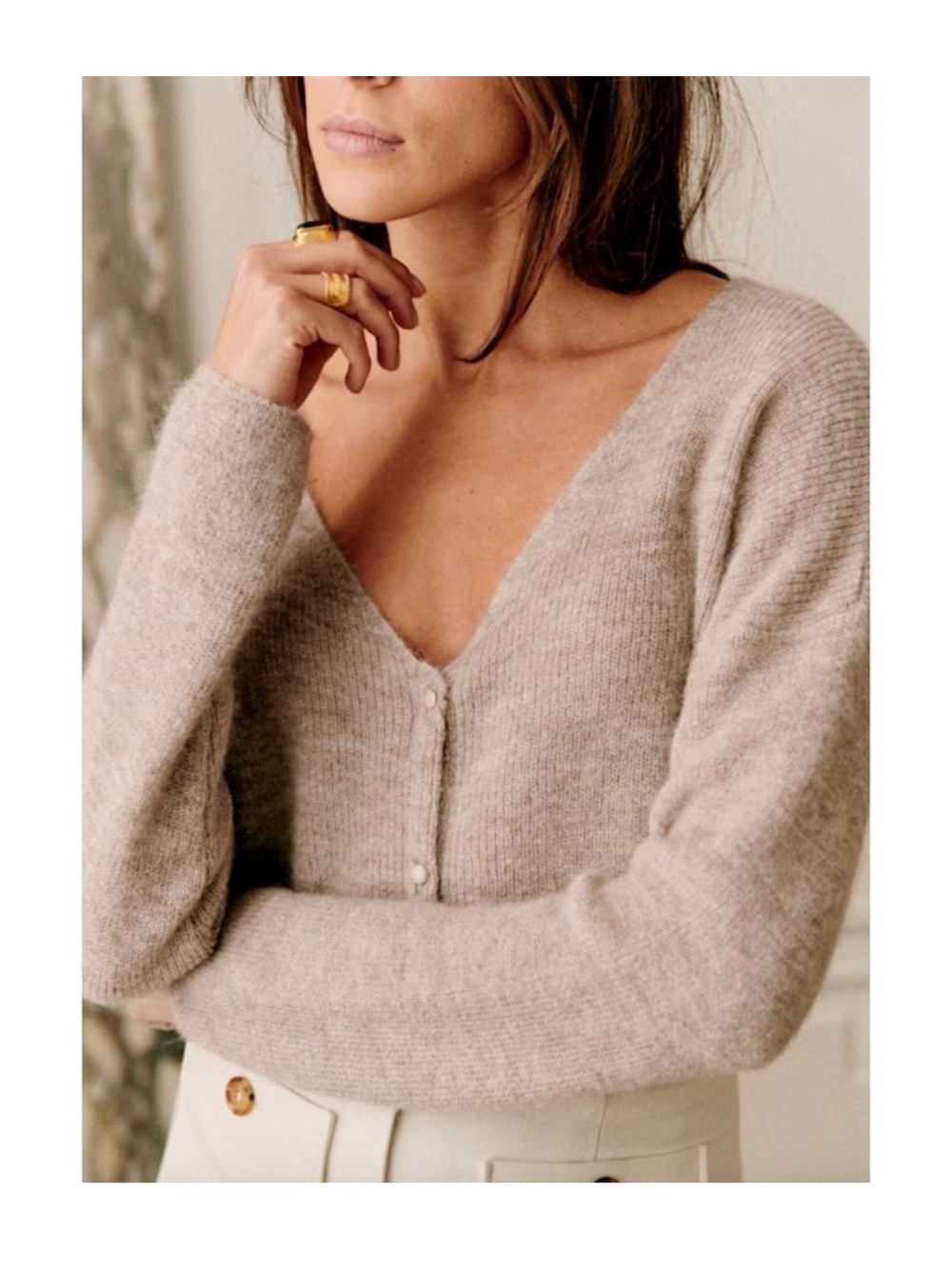 Sezane NEW Barry Mohair Alpaca Button Down Cardigan Light Beige Medium M
